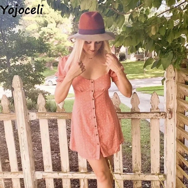 Yojoceli, элегантное клетчатое платье с открытыми плечами и пуговицами, женское летнее сексуальное короткое Повседневное платье с цветочным рисунком, вечерние платья, милое Повседневное платье vestidos