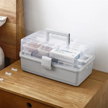 

Creative Plastic Medicine Box Oversize 3-Tier Family Emergency Kit Storage Organizer Multi-Functional Storage Box with Handle