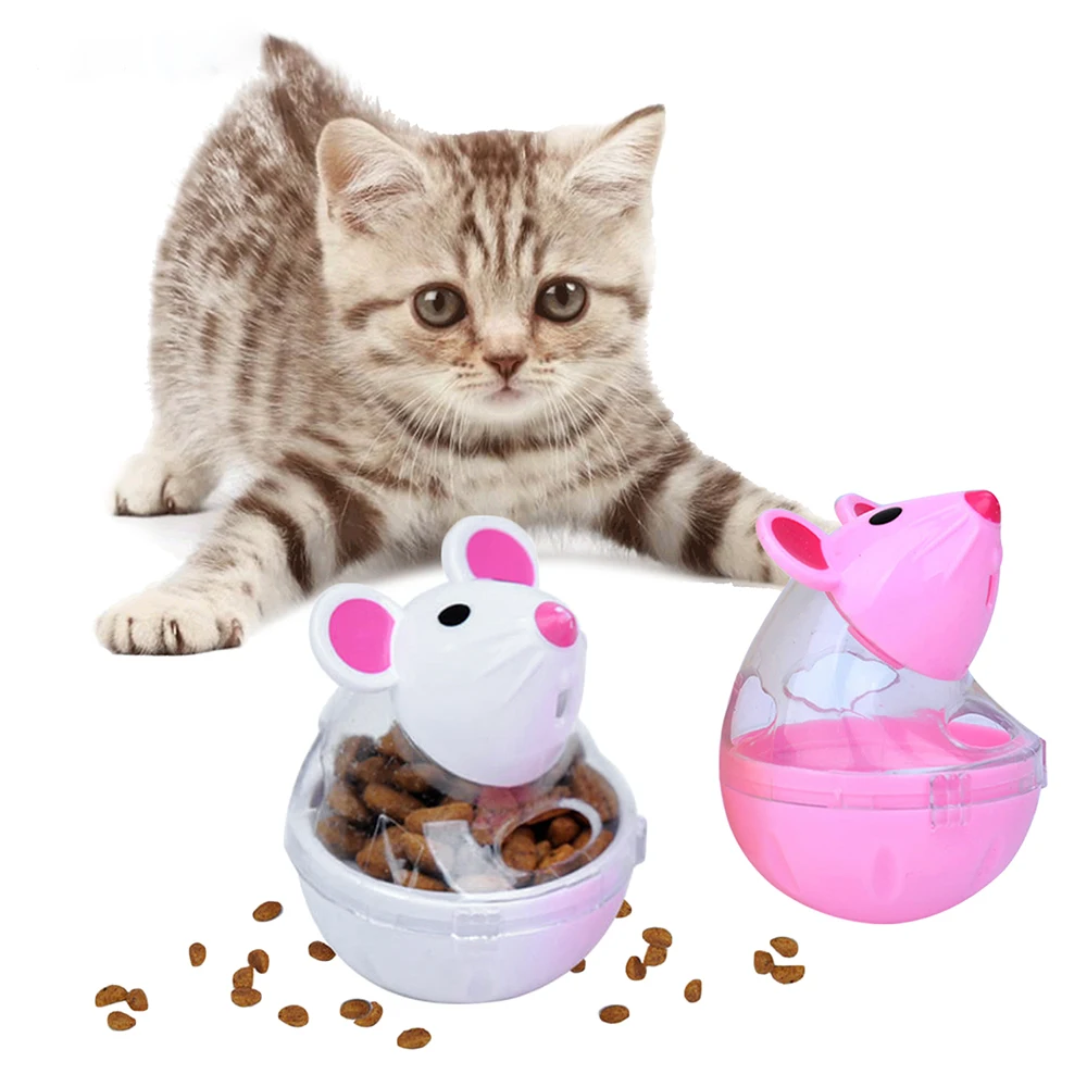 

Behogar Cat Slow Feeder Ball Cute Mice Shape Food Rolling Leakage Dispenser Interactive Play Toy Cat IQ Training Feeder Ball Toy