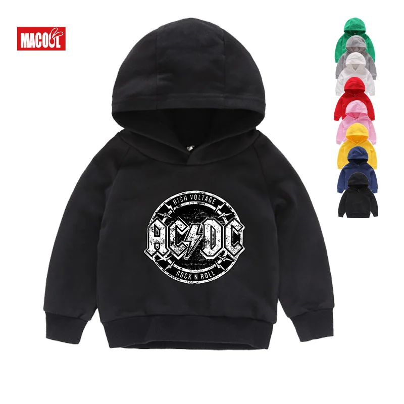 Детские толстовки с капюшоном; толстовки с героями мультфильмов; Acdc; толстовки с капюшоном для маленьких мальчиков; одежда; футболка с рок-группой; белая детская Милая Толстовка для маленьких девочек; 8T - Цвет: kids hoodies black
