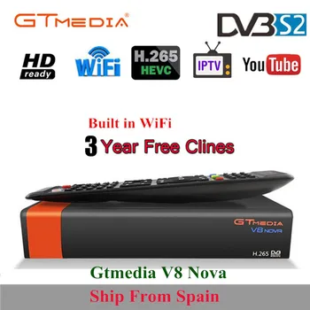 

Special for spain Gtmedia V8 NOVA from Freesat V8 Super TV Receiver built-in WIFI H.265 DVB-S2 Box tv with 3 Year Europe Cline