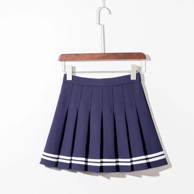 Navy Blue Женская юбка с эластичной талией, трапециевидная плиссированная Женская мини-юбка из полиэстера - Цвет: Navy Blue