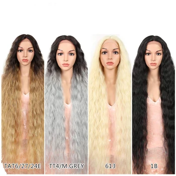 

Ombre Black Brown Yellow Gray 42"Inch Color Supre Deep Wave Long Synthetic Wigs Middle Part Heat Resistant Kinky straight Fiber