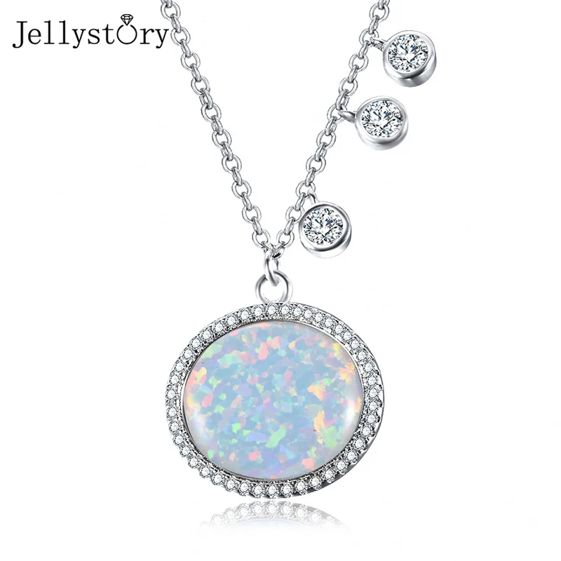Jellystory Круглый Опал ожерелье подвеска колье для женщин настоящее 925 стерлингового