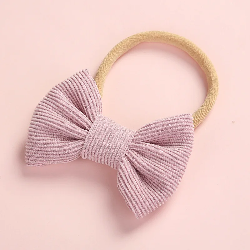 light pink Детские Луки, нейлоновая повязка на голову, супер повязка на голову из мягкого вельвета, Осень-зима, яркие цвета, аксессуары для новорожденных, милые повязки на голову - Цвет: light pink
