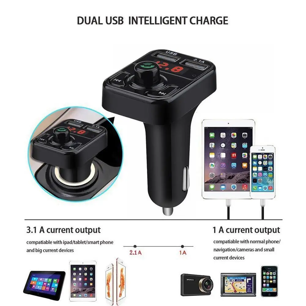 Универсальный MP3-плеер 2.1A, Bluetooth, MP3 плеер, fm-передатчик, беспроводной радио адаптер, USB Автомобильное зарядное устройство, SD воспроизведение музыки