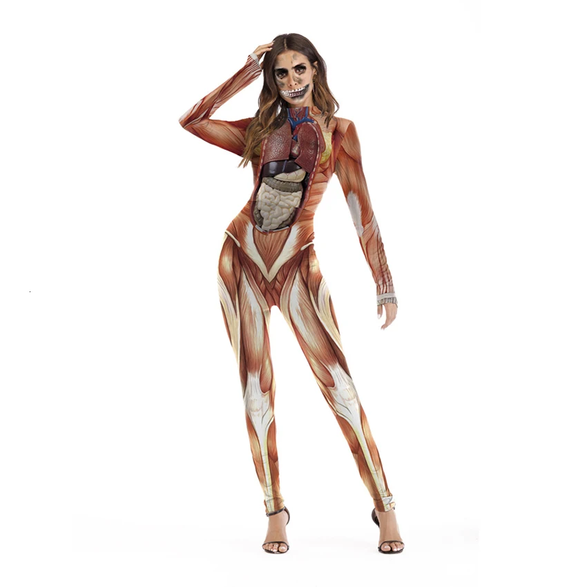 Цельный женский череп Костюм «скелет» Одежда для вечеринки Хэллоуин страшный женский комбинезон скинни зомби, вампир косплей для женщин