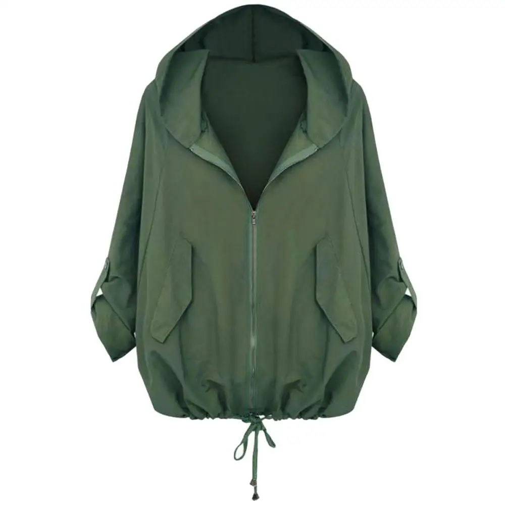 

Vintage Women Green Jackets Sweatshirt Zipper Hooded Matching Pocket Autumn Sweatshirts Coat Fashion Solid Pockets Pullover A3