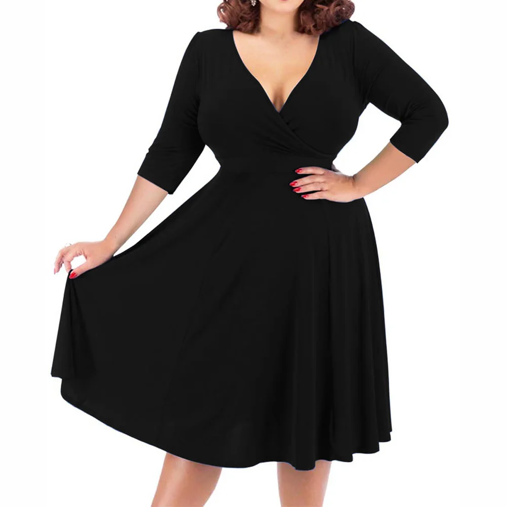 4 цвета, 3-9 xl, плюс размер, женское винтажное платье, осень, v-образный вырез, половина рукава, ретро платье, однотонный пояс, вечерние платья, 50 s, халат рокабилли