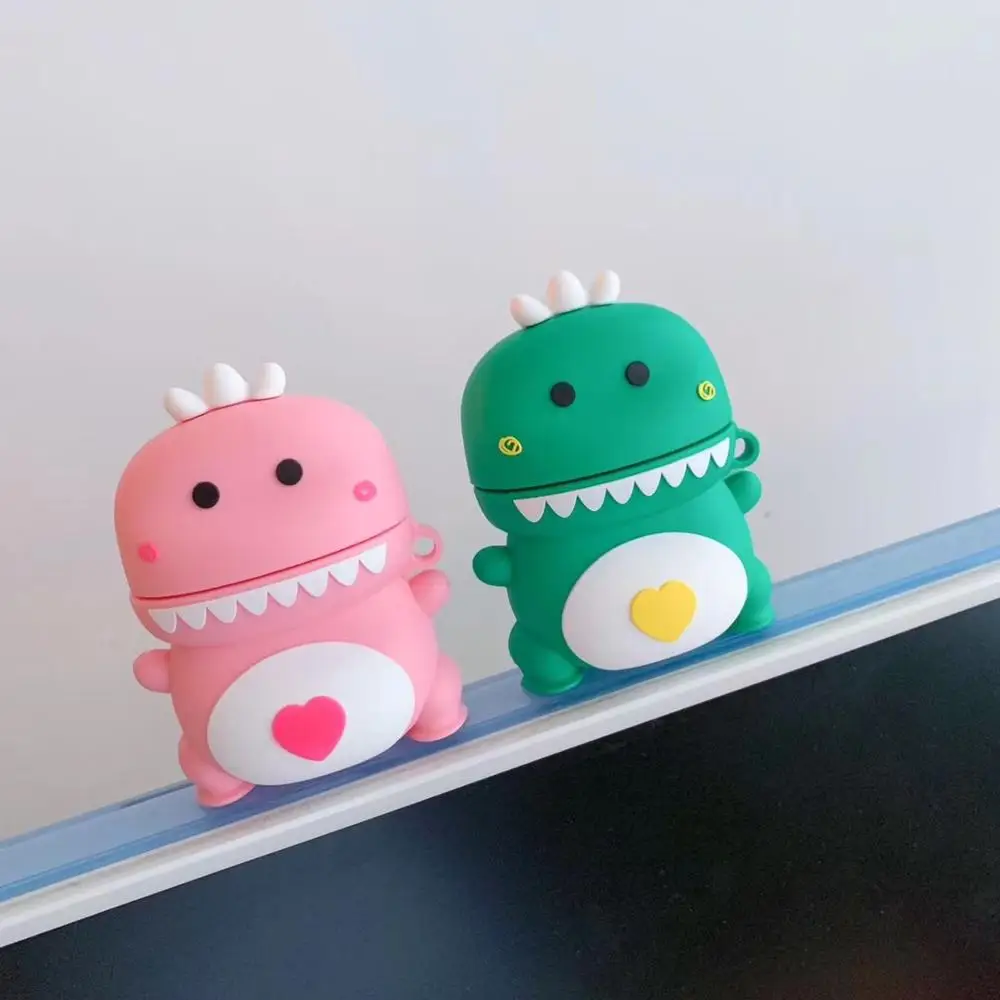 

Cute Dinosaur Keychain Anti-fall Earphone Cases for AirPods 2 Silicone Cartoon Animal Cover Apple AirPods Case Keyring Gifts