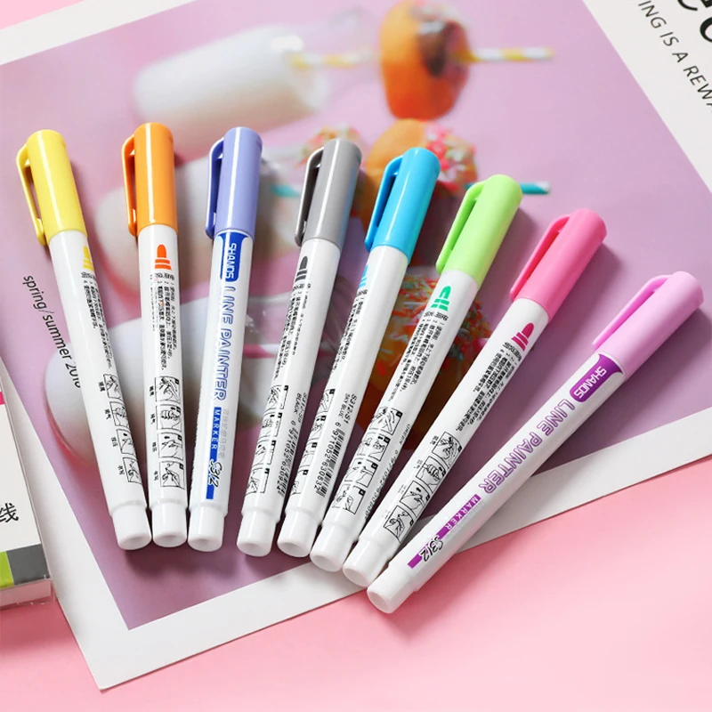 4 Colors Metallic Glitter Colorful Color Outline Marker Kawaii Art Marker Double Line Pen for School Drawing Art Highlighter Pen
