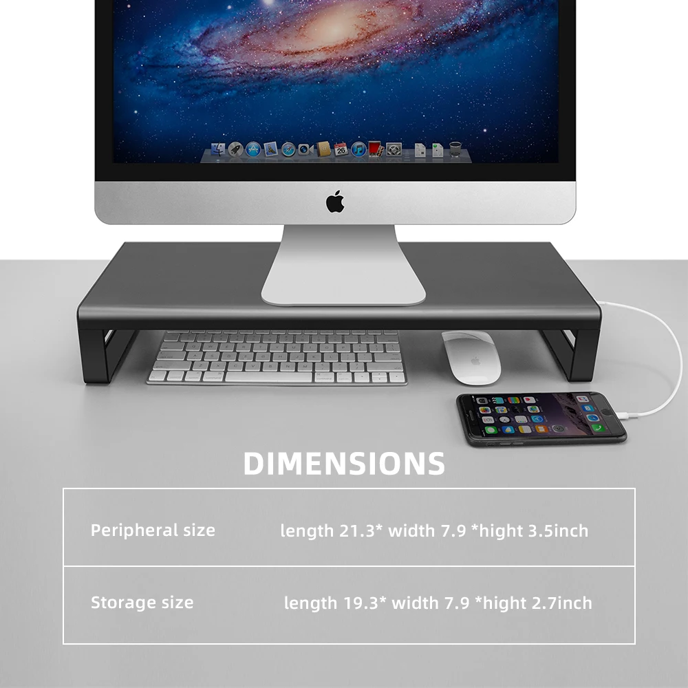  USB3.0 Wireless Charging Aluminum Monitor Stand Riser Support Transfer Data and ChargingKeyboard an
