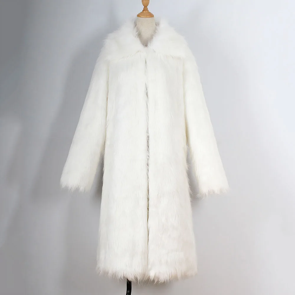 Fashion Whiter Faux Fur Coat Women Elegant Winter Fleece Thick Warmness Overcoat 3XL Long Coats Plus Size Ladies Casual Outwear
