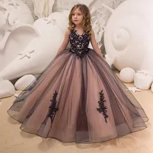 Luxury Girl Party Dress For 2021 Ball Gown Floor-Length V-Neck Sleeveless Lace Applique For Wedding Smart Kid Princess Hot Sale