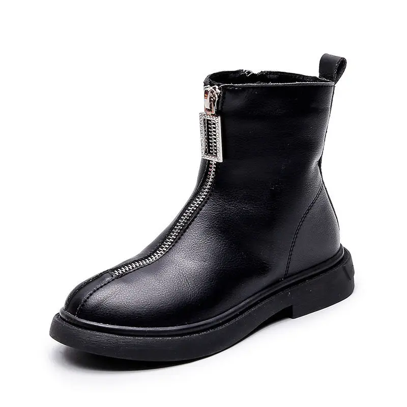 

2020 New Autumn Girls' boots PU leather stitching front zipper Ankel-high fashion boots Comfortable and non-slip Princess boots
