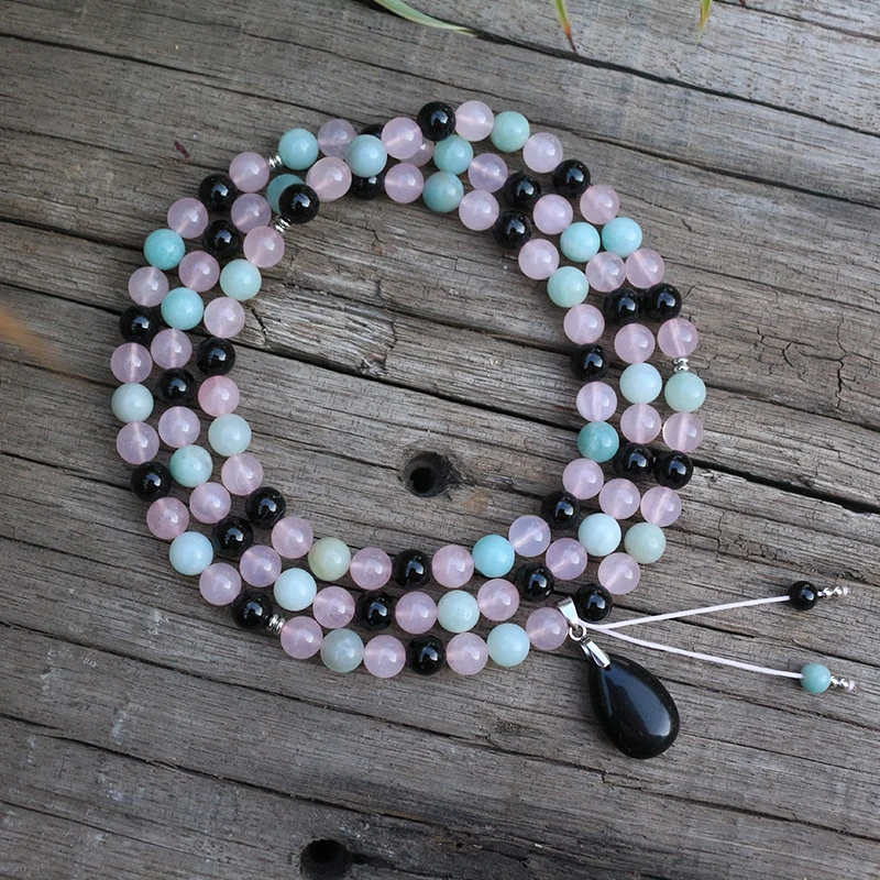 Бусины из натурального камня 8 мм розовый кварц черный оникс уверенность