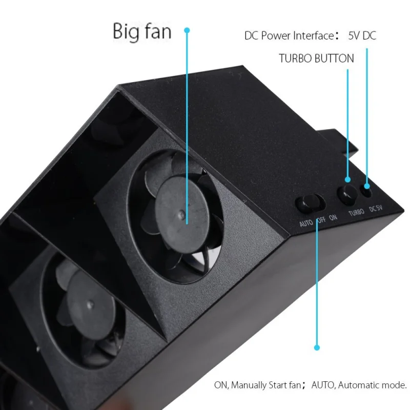 Ventilador Silencioso Horizontal Vertical Ps4 Ventiladores Controle de Temperatura Turbo Usb External Cooler para Playstation Console - Image 4