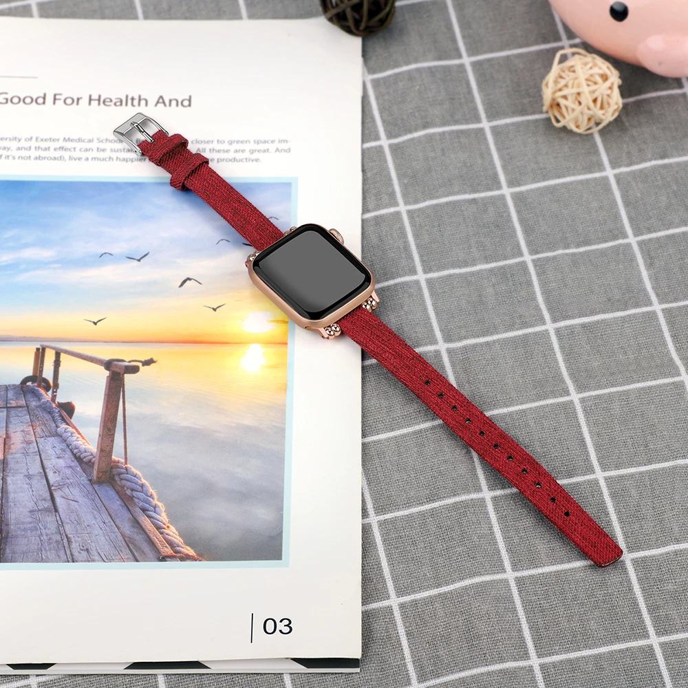 UEBN холст металлическая голова зерна группа для apple watch серии 4 ремешок для iWatch 4 сменный ремешок адаптер 40 мм 44 мм