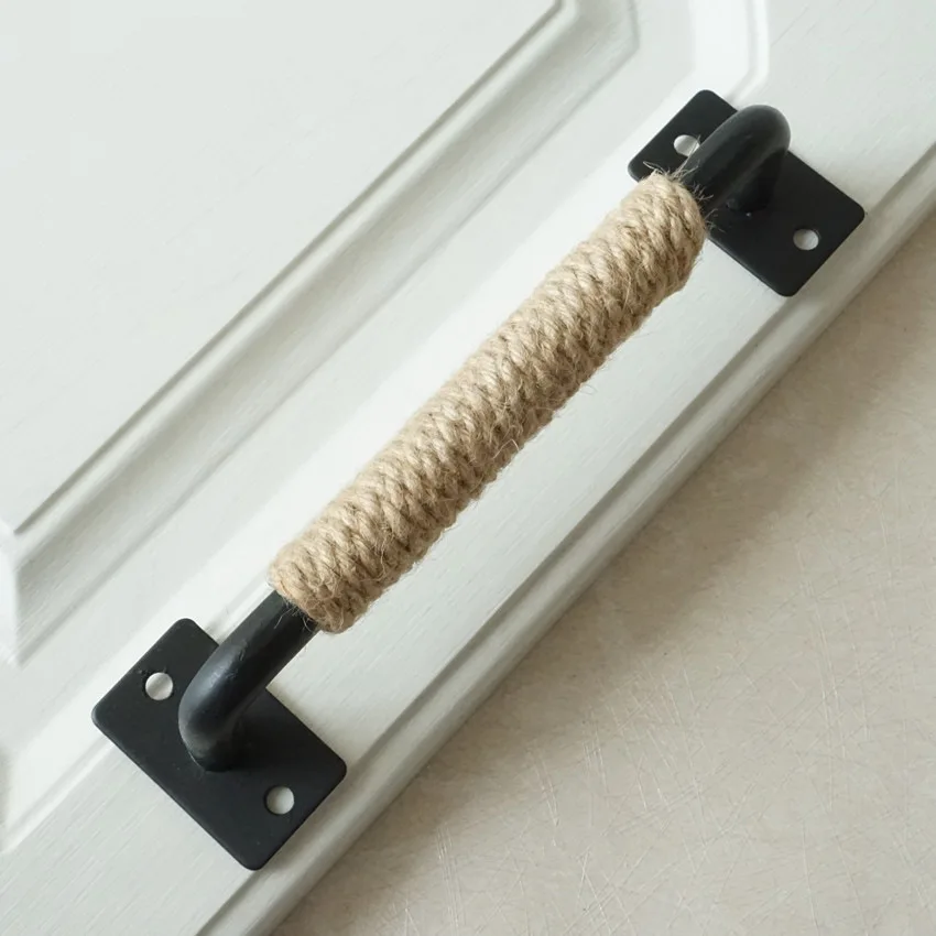 

7.55'' 12.6'' Linen Thread Black Wooden Large Door Handles Unique Drawer Pulls Handles Rustic Kitchen Cabinet Handle Pull