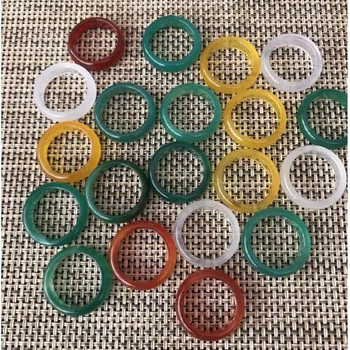 

12mm Wide Natural Red Green Yellow White Agate Jade Ring Woman Man's Lucky Rings 9-10# Charm Gift Jewelry