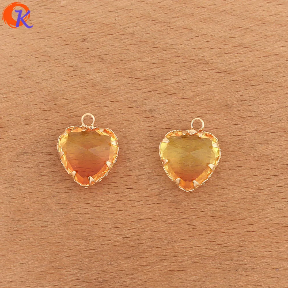 Yellow Orange Сердечный Дизайн 50 шт 12*15 мм ювелирные аксессуары/Подвески Ювелирные изделия/кристалл кулон/сердце форма/diy части/ручная работа/застежки для сережек - Цвет: Yellow Orange