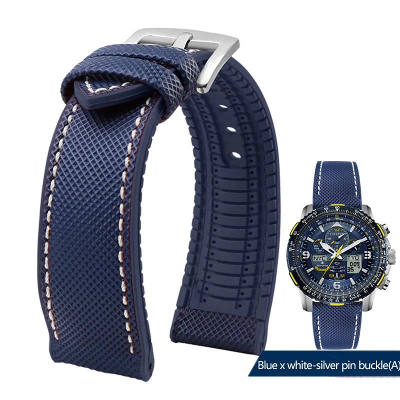 thumbnail image 1 of Correa de reloj de lona impermeable de caucho y silicona para deportes al aire libre de 19, 20, 21 y 22 mm de la serie Citizen Helmsman/Commander, 1 of 5