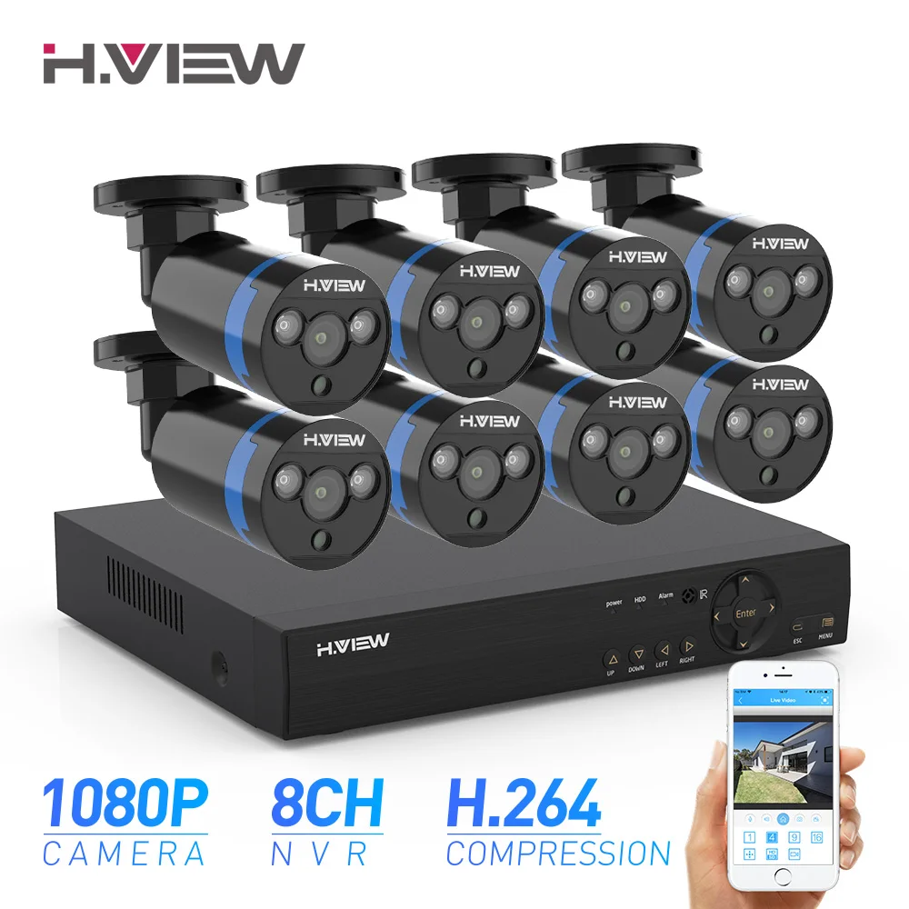 H.View Система охранной камеры 8ch комплект видеонаблюдения 8 шт 1080P CCTV камера 2.0MP