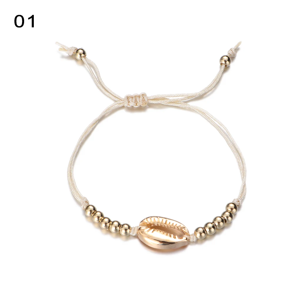 1 шт. модные бусинки-ракушки, Браслеты Boho, винтажные Cowrie, золотой цвет, Seashell, ручной работы, регулируемый браслет, пляжные украшения для женщин - Окраска металла: 1