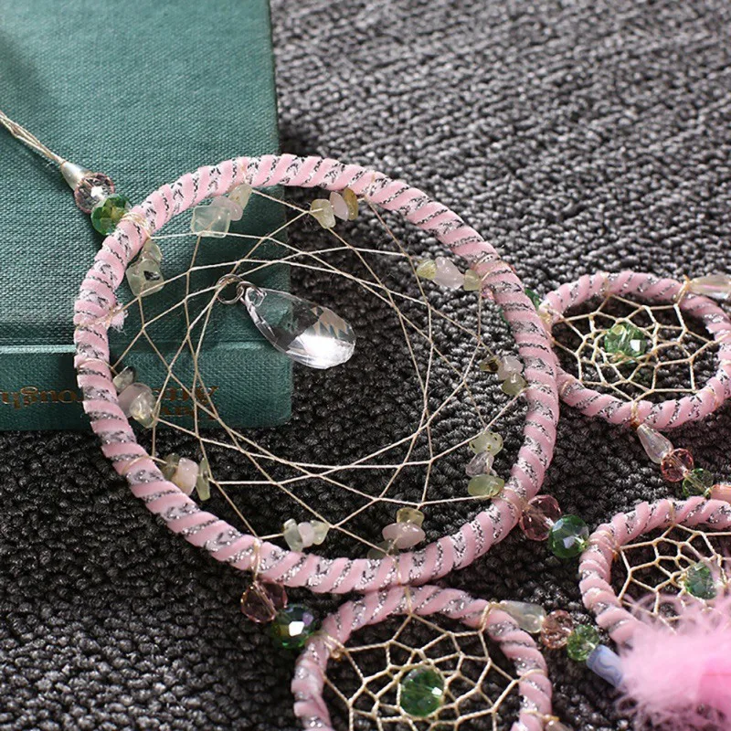 Top-Hollow Dream Catcher Pendant Wall Decoration Feather Lace Dreamcatcher Bead Decoration Handmade Hanging Ornament