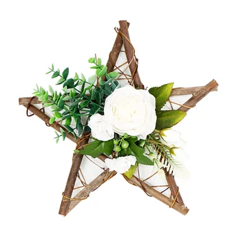 

Ornaments Wedding Party Living Room Backdrop Pendant Wall Hanging Front Door Home Decor Wooden Star Artificial Flower Wreath