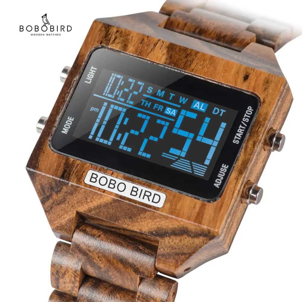 BOBOBIRD мужские цифровые часы Дерево 4 переменных цвета многофункциональный светодиодный дисплей reloj inteligente hombre с Подарочная коробка из дерева V-S30