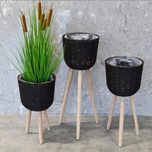Деревянный напольный стенд высокий и низкий цветочный горшок стойка цветочный горшок рама соломенная Цветочная корзина украшение пола гостиная балкон простой