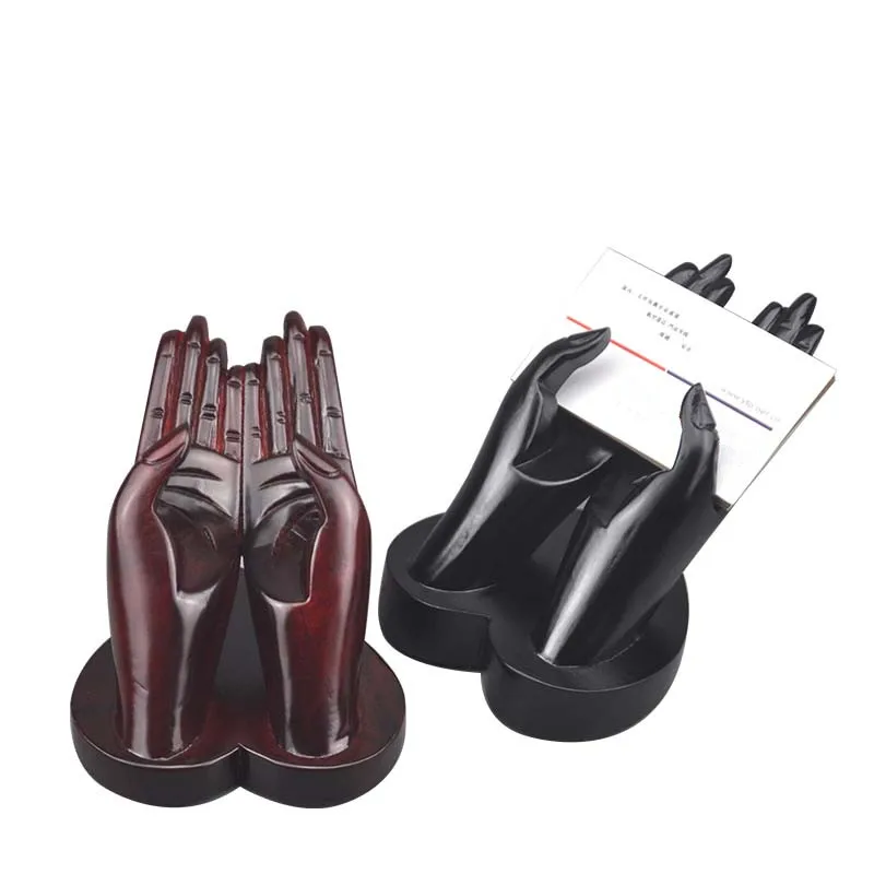 

Wooden Hands Business Card Holder for Desk Decoration Wood Card Display Stand with Pencil Holder Office Accessories Organizer