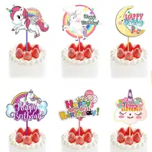 

1Pcs Acrylic Unicorn Crown Flower Cake Decoration Cake Topper Happy Birthday Party Decor for Baby Shower Children's Cake Card