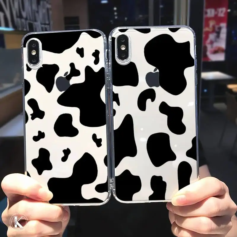 

Cow Pattern Black White coque shell Phone Case Transparent soft For iphone 5 5s 5c se 6 6s 7 8 11 12 plus mini x xs xr pro max