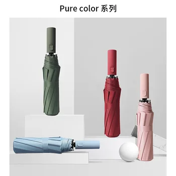 

Fully Automatic Reinforcement Windproof Women Umbrella 10 Bone Plain Folding Umbrella Sun Protection UV Protection Vinyl Parasol