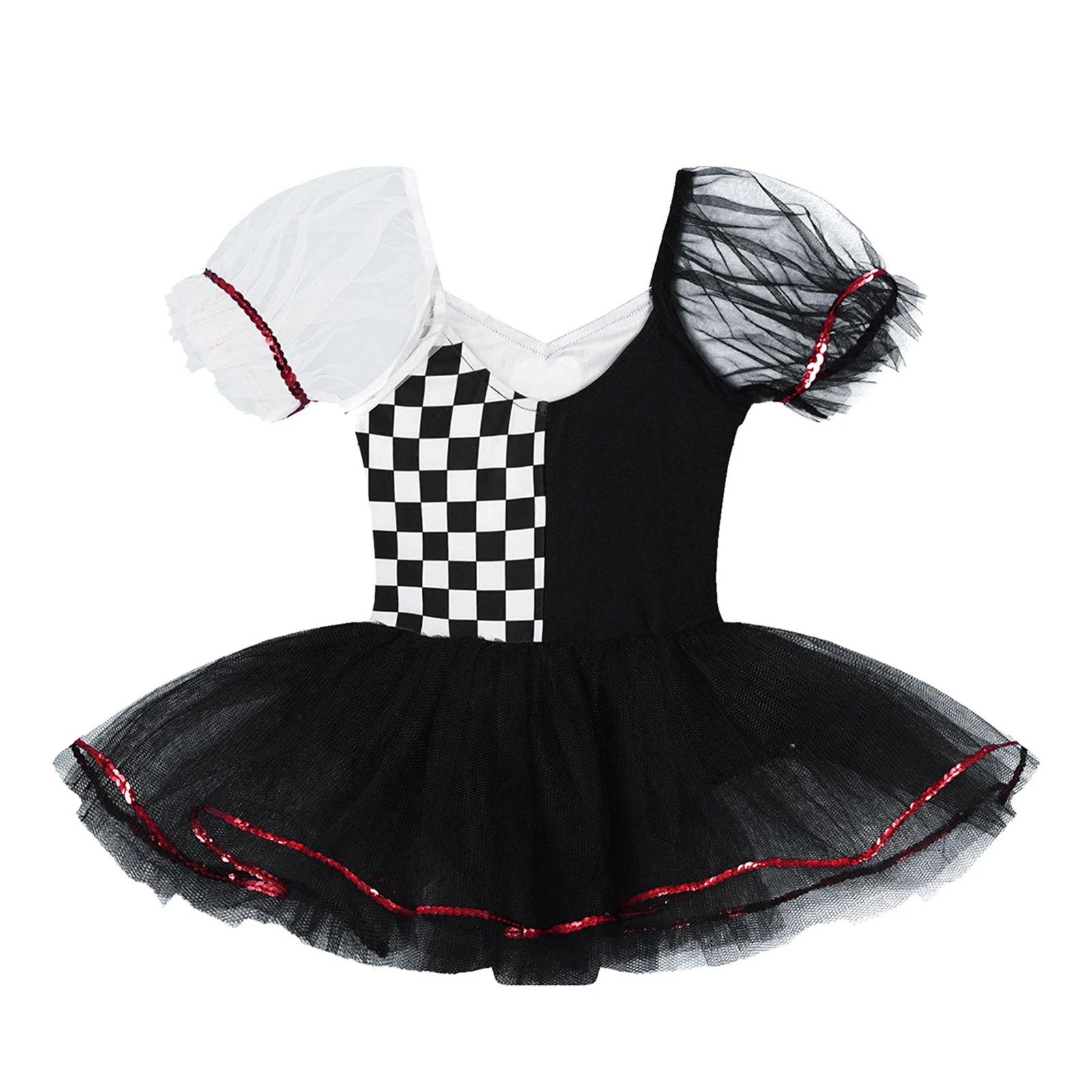 Kids Girls Mesh Tutu Ballet Dress Hearts Checkerboard Print Princess Carnival Party Clown Cosplay Leotard Costume Fancy Dress Up ballet leotard,ballet dress,ballet skirts,girls dance costumes,tutu skirt