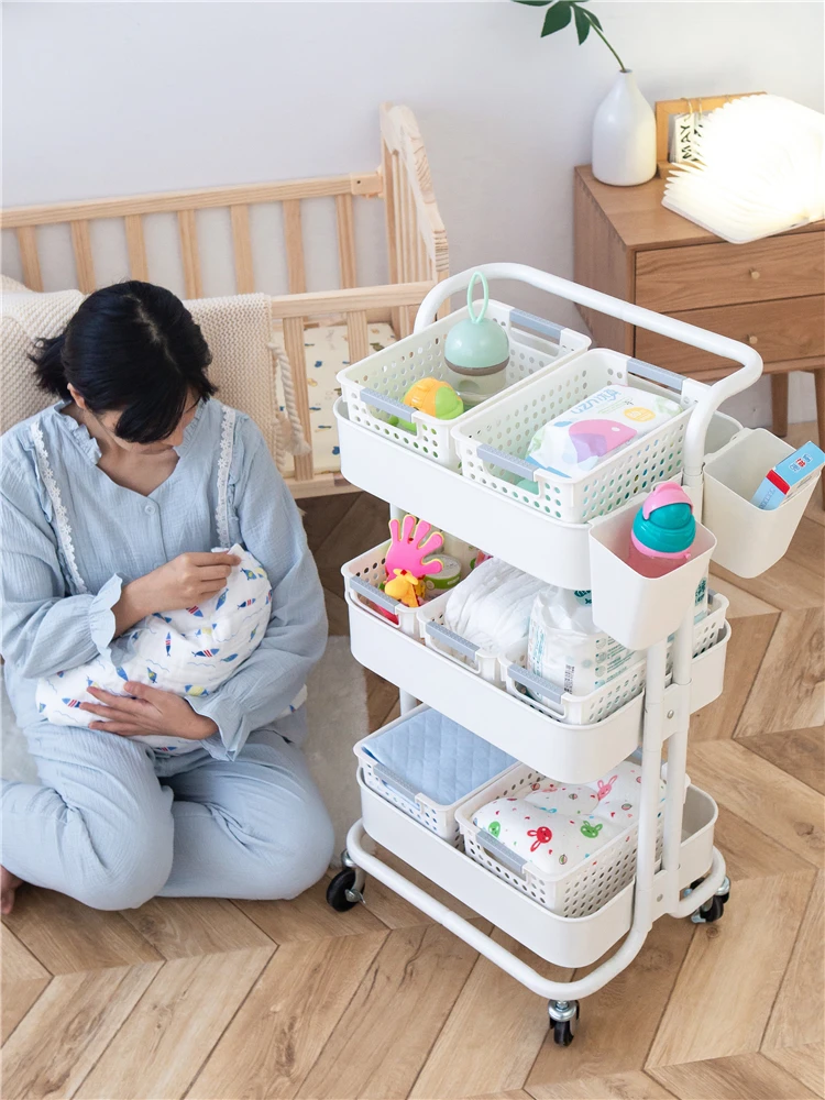 

Baby equipment rack can be moved to the ground multi-layer storage handbed baby toy shelf to receive trolley