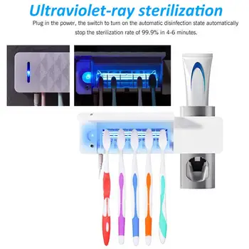 

3 in 1 Ultraviolet-ray Sterilization Toothbrush Holder Toothpaste Dispenser Punch Free Toothbrushes Rack with Sticker