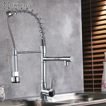 

Chrome-Plated Spring Pull Down Kitchen Faucet Double Mouth 360 Rotating Hand-Held Kitchen Faucet Hot And Cold 2 Export