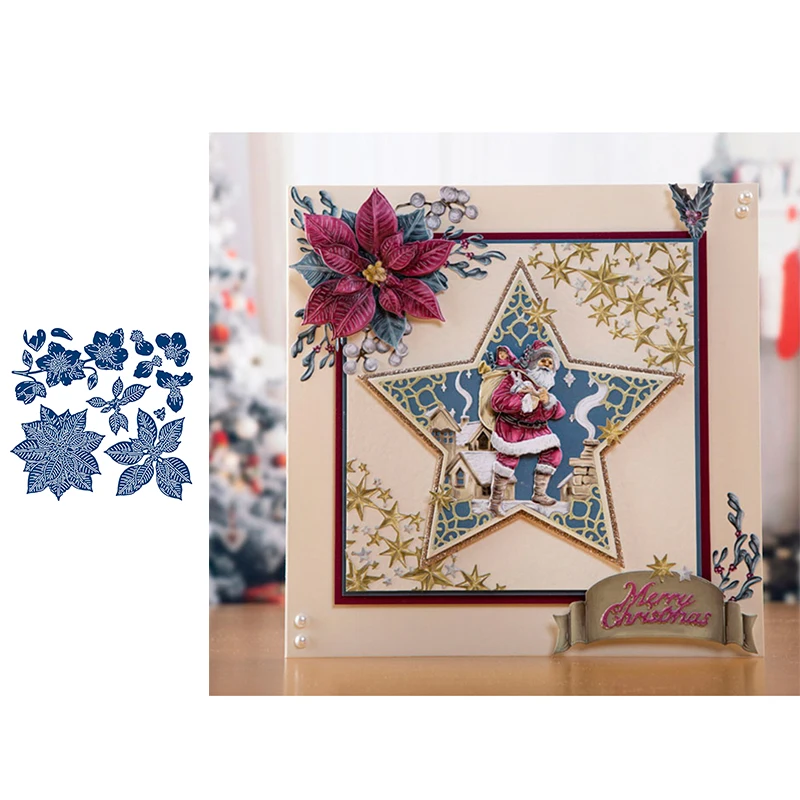 

3D Ruby Poinsettia Christmas Metal Cutting Dies Stencils for DIY Scrapbooking Paper Cards Crafts Embossing Diy New 2019 Die Cut