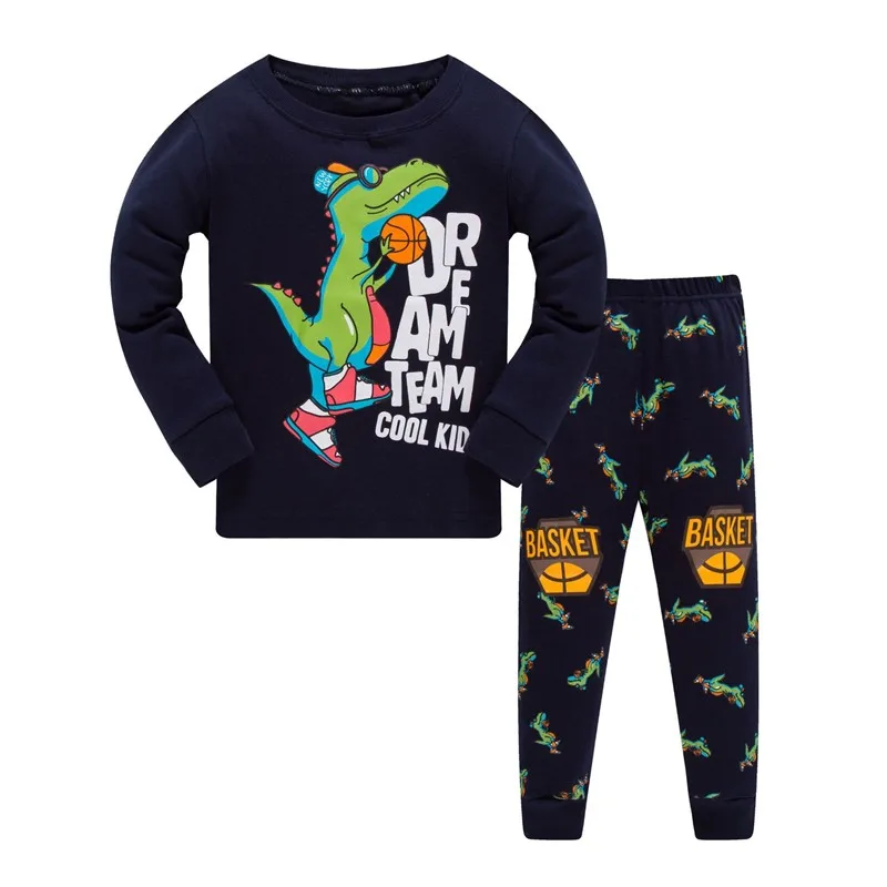 Spring Baby Boys Sleepwear Pajamas Sets Cotton Dinosaur Printed Long T-shirt+Pants Kids Children's Clothing - Цвет: 11