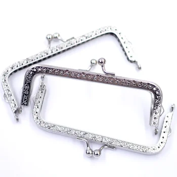 

Kiss Clasp Lock Female Purse Luggage Handle DIY Accessories Metal Frame Rectangle Sewing Hole Metal Silver Tone 12.5cm 10Pcs