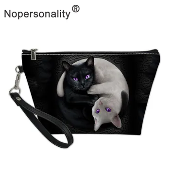 

Nopersonality Black Cat Printed Travel Makeup Bag Small PU Leather Waterproof Cosmetics Bags Gift Make up Bag Storage Pouch Bags