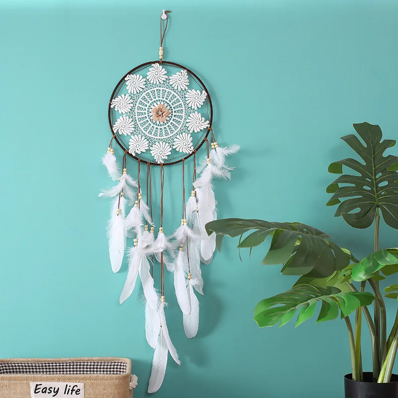 Fashion-Handmade Dream Catcher White Feather Indian Dream Catcher Hanging Decoration Ornament Mascot Gift Wedding Decoration