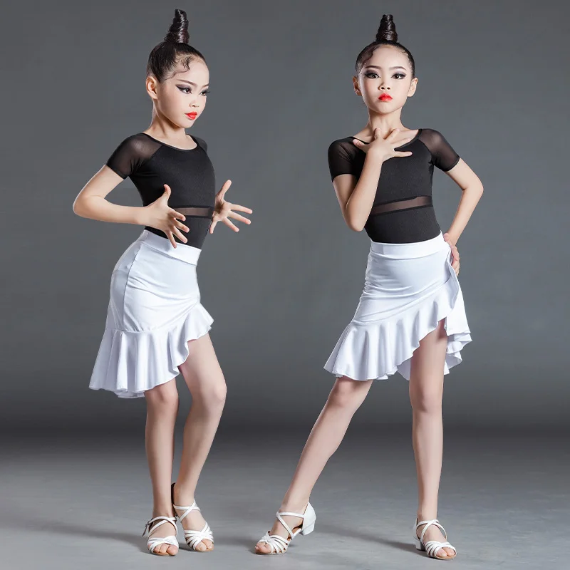 Latin Dance Dress 110-170cm Kids Adult Salsa/Ballroom/Tango/Cha Baby Girl Black tops Vestidos Solid Women Prefessional Costume