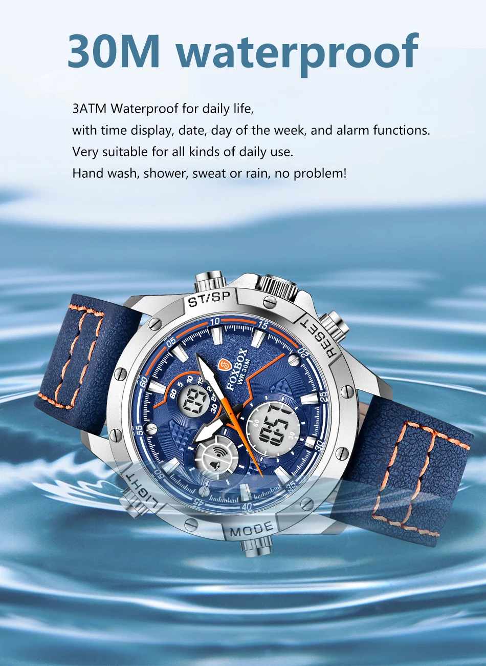 2022 New Dual Display Men Watches Luxury Sport Waterproof Quartz Electronic Watch For Men Fashion Leather Luminous Chronograph