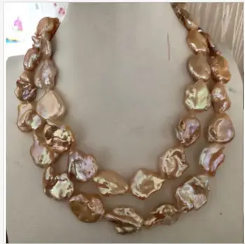 

onestrand 12-15mm south sea baroque gold pink pearl necklace 35" 50“
