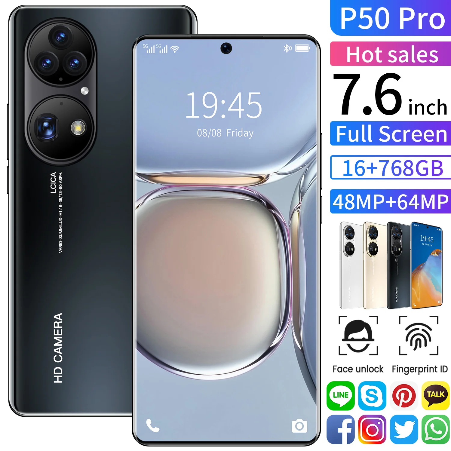 Смартфон P50 PRO Android 11 0 задняя четырёхъядерная камера 64 мп экран 7 6 дюйма FHD