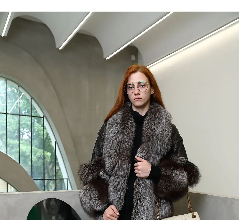 Woman Winter Real Silver Fox Fur Jacket Fashion Sheepskin Fur Coat Plus Size Genuine Lambskin Fur Warm Outerwear ladies parka coats